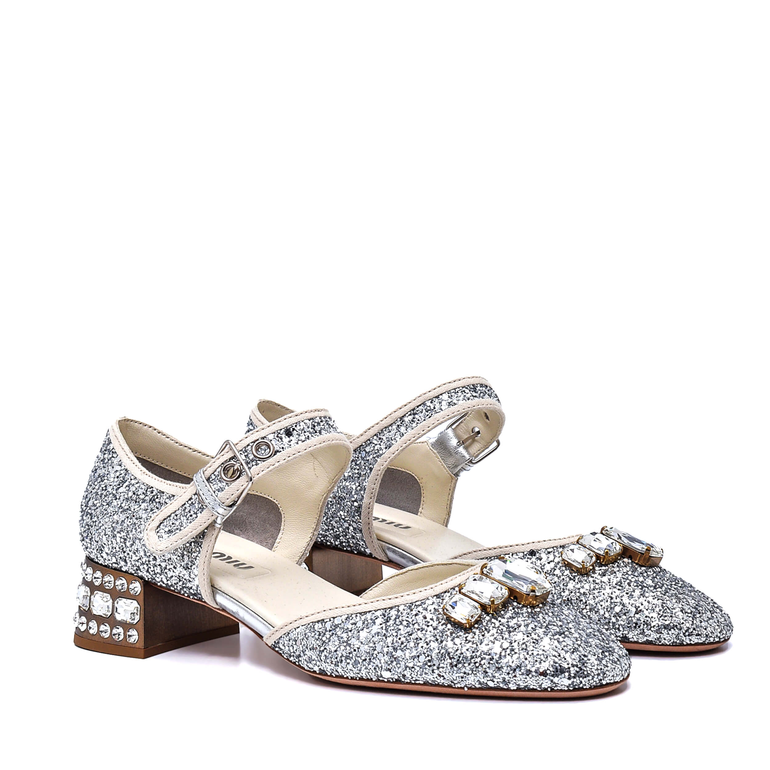 Miu Miu - Silver Glitter Crystal Flat Pump / 38